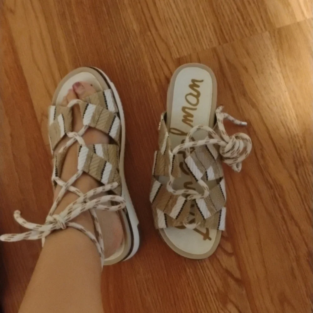 Sam Edelman Lace up Platform Striped Sandle Size 6.5